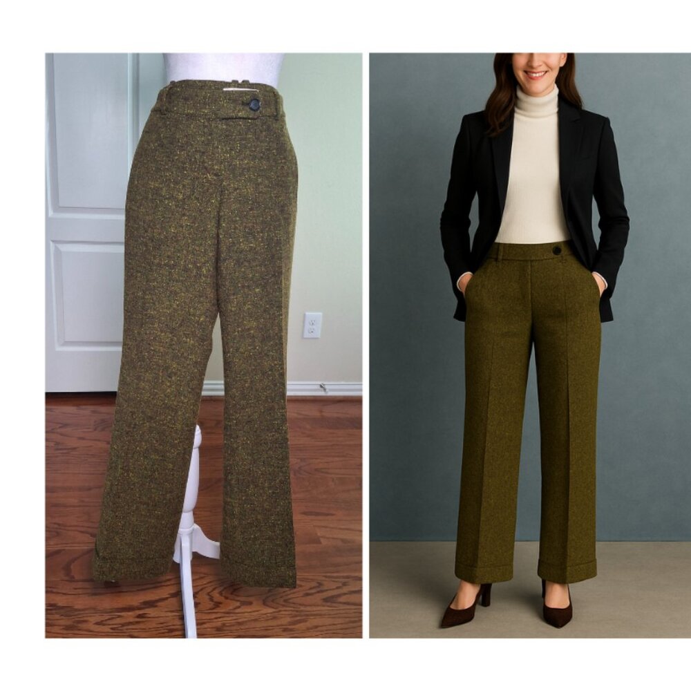 VTG LOFT Wool Tweed Bootcut Dress Pant 4 Green Gold Speckle Dark Academia